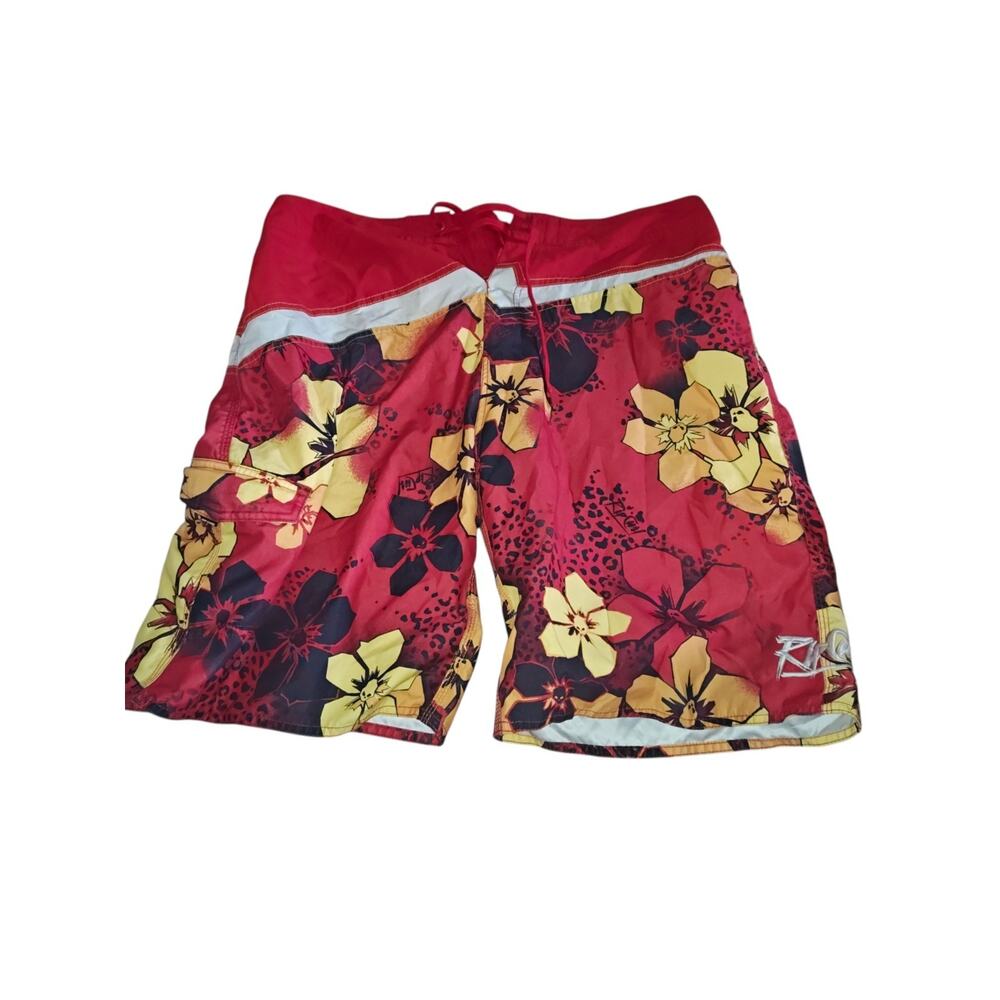 VINTAGE RARE RIP CURL Men's Red Floral Board Shorts Size 38